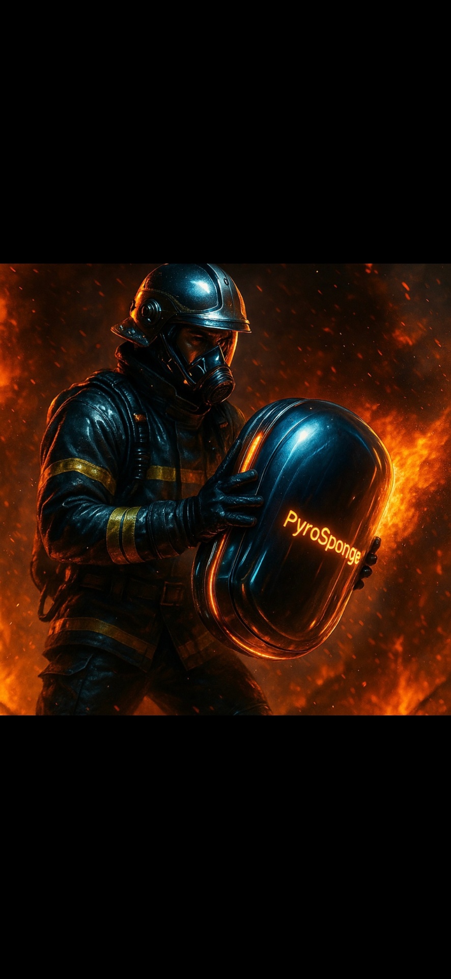 Firefighter deploying the PyroSponge capsule against an active wildfire
