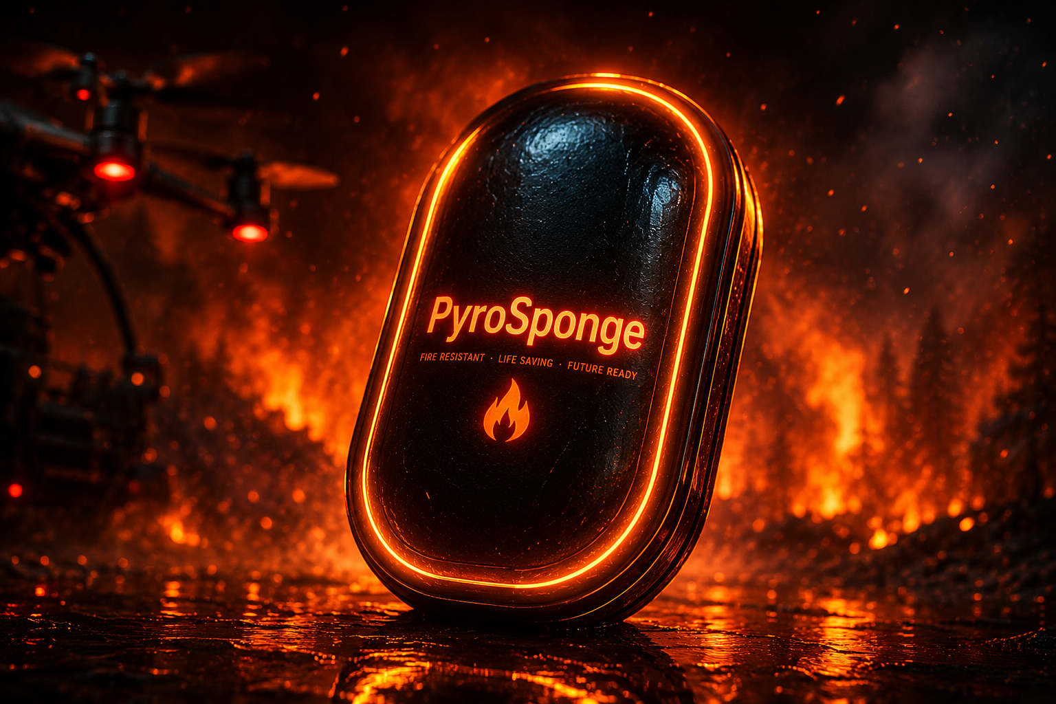 PyroSponge fire-resistant capsule glowing with ember light